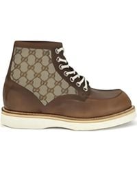 Gucci - Gg-Monogram Leather Boots - Lyst