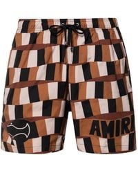 Amiri - Logo-print Checked Swim Shorts - Lyst