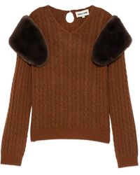 ShuShu/Tong - Faux-Fur Trim Cable-Knit Sweater - Lyst