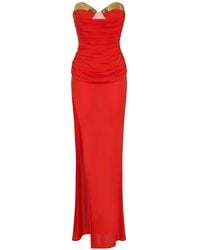 Elisabetta Franchi - Draped metal-cups maxi dress - Lyst