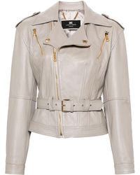Elisabetta Franchi - Belted Leather Biker Jacket - Lyst