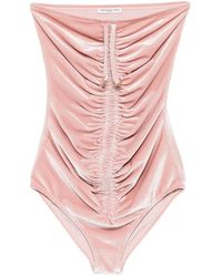 Veronique Leroy - Ruched Velvet Bodysuit - Lyst