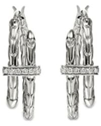 John Hardy - Sterling Small Spear Diamond Hoop Earrings - Lyst