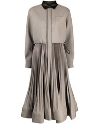 Sacai - Pleated Midi Shirt Dress - Lyst
