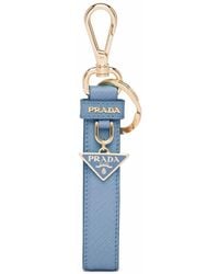 Prada - Triangle-logo Leather Keychain - Lyst