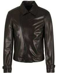 Emporio Armani - Diagonal-zip Leather Biker Jacket - Lyst