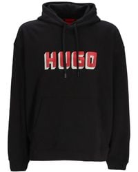 HUGO - Logo-Print Cotton Hoodie - Lyst