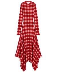 Ami Paris - Geruite Wollen Maxi-Jurk Met Katoenen Print - Lyst