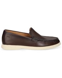 BOSS - Woven-Panel Leather Loafers - Lyst