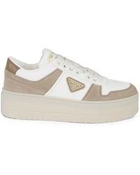 Prada - Downtown Bold Nappa Leather And Suede Sneakers - Lyst