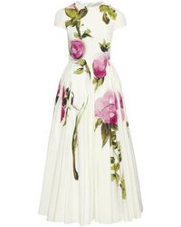 Oscar de la Renta - Robe Longue En Popeline À Fleurs - Lyst