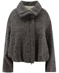Alysi - High-Collar Wool Tweed Jacket - Lyst