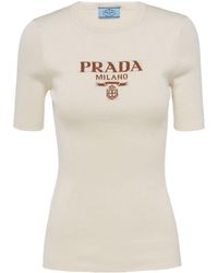 Prada - Logo-intarsia Silk Jumper - Lyst
