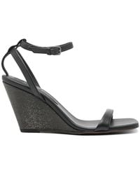 Brunello Cucinelli - 90Mm Leather Wedge Sandals - Lyst