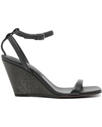Brunello Cucinelli - 90Mm Leather Wedge Sandals - Lyst