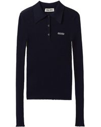 Miu Miu - Logo-intarsia Cashmere Ribbed Polo Shirt - Lyst
