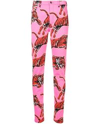 Gucci Skinny-Jeans mit Tiger-Print - Pink