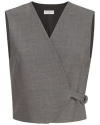 Brunello Cucinelli - Tropical Luxury Wool Vest With Monili - Lyst