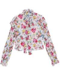 MSGM - Floral-Print Ruffled-Detail Blouse - Lyst