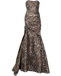 Monique Lhuillier - Cold-shoulder Leopard Print Gown - Lyst