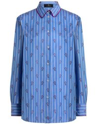 Etro - Cotton Jacquard Shirt With Trim And Fil Coupé Stripe And Flower Motif - Lyst
