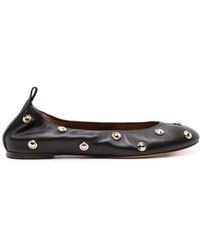 Lanvin - Stud-detailed Leather Ballerina Shoes - Lyst