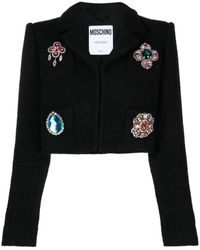 Moschino - Crystal-embellished Wool-blend Cropped Jacket - Lyst