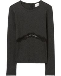 Claudie Pierlot - Ribbed-Knit Lace-Insert Top - Lyst