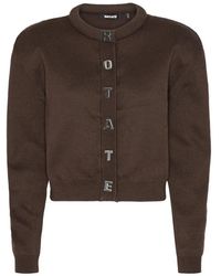 ROTATE BIRGER CHRISTENSEN - Cropped Ribbed Knit Cardigan With Metallic Letters - Lyst