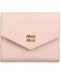 Miu Miu - Logo-Plaque Pebbled Leather Wallet - Lyst