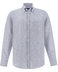 Paul & Shark - Striped-Pattern Linen Shirt - Lyst