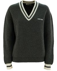 Miu Miu - Pull Côtelé À Col V - Lyst