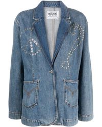 Moschino Jeans - Peace-motif Studded Denim Jacket - Lyst