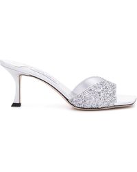 Jimmy Choo - Skye Glittered Leather Sandals - Lyst