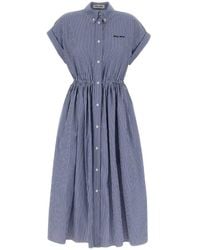 Miu Miu - Striped Elasticated-Waist Midi Dress - Lyst