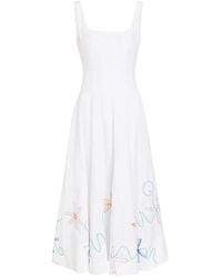 STAUD - Embroidered Sleeveless Midi Dress - Lyst