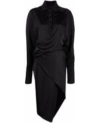 The Attico Esme Asymmetric Midi Dress - Black