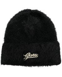 Guess - Logo-Plaque Faux-Fur Beanie Hat - Lyst