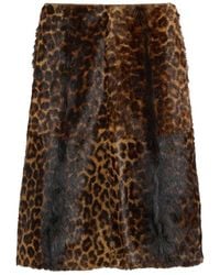 Ami Paris - Leopard Print Midi Goat Leather Skirt - Lyst