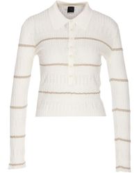 Pinko - Stripe-Ribbed Polo Top - Lyst