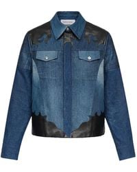 Marine Serre - Upcycled Denim Trucker Jacket With Leather Patches - Lyst