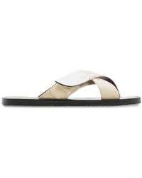 Burberry - Shield Leather Slides - Lyst