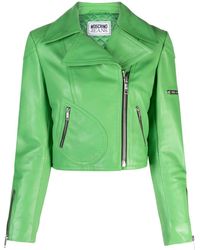 Moschino Jeans - Zipped Leather Biker Jacket - Lyst