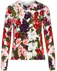 Oscar de la Renta - Hollyhocks Floral-Print Cardigan - Lyst