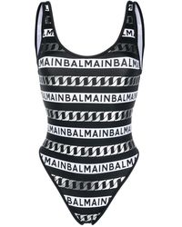 Balmain - Logo-print Open Back Swimsuit - Lyst