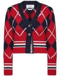 Thom Browne - Argyle Intarsia V-Neck Cardigan - Lyst