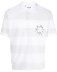 Thom Browne - Flower-Embroidered Striped Polo Shirt - Lyst