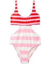 Benetton - Striped Cut-Out Swimsuit - Lyst
