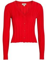 STAUD - Ezra Ribbed-Knit V-Neck Cardigan - Lyst