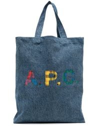 A.P.C. - Logo-Print Denim Tote Bag - Lyst